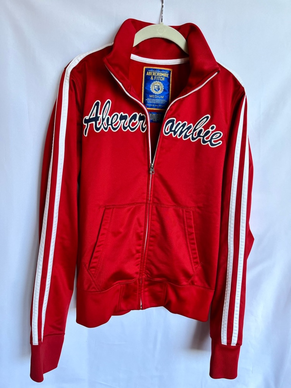 Abercrombie & Fitch Y2K  Red Track Jacket with White Trim and Blue Label
